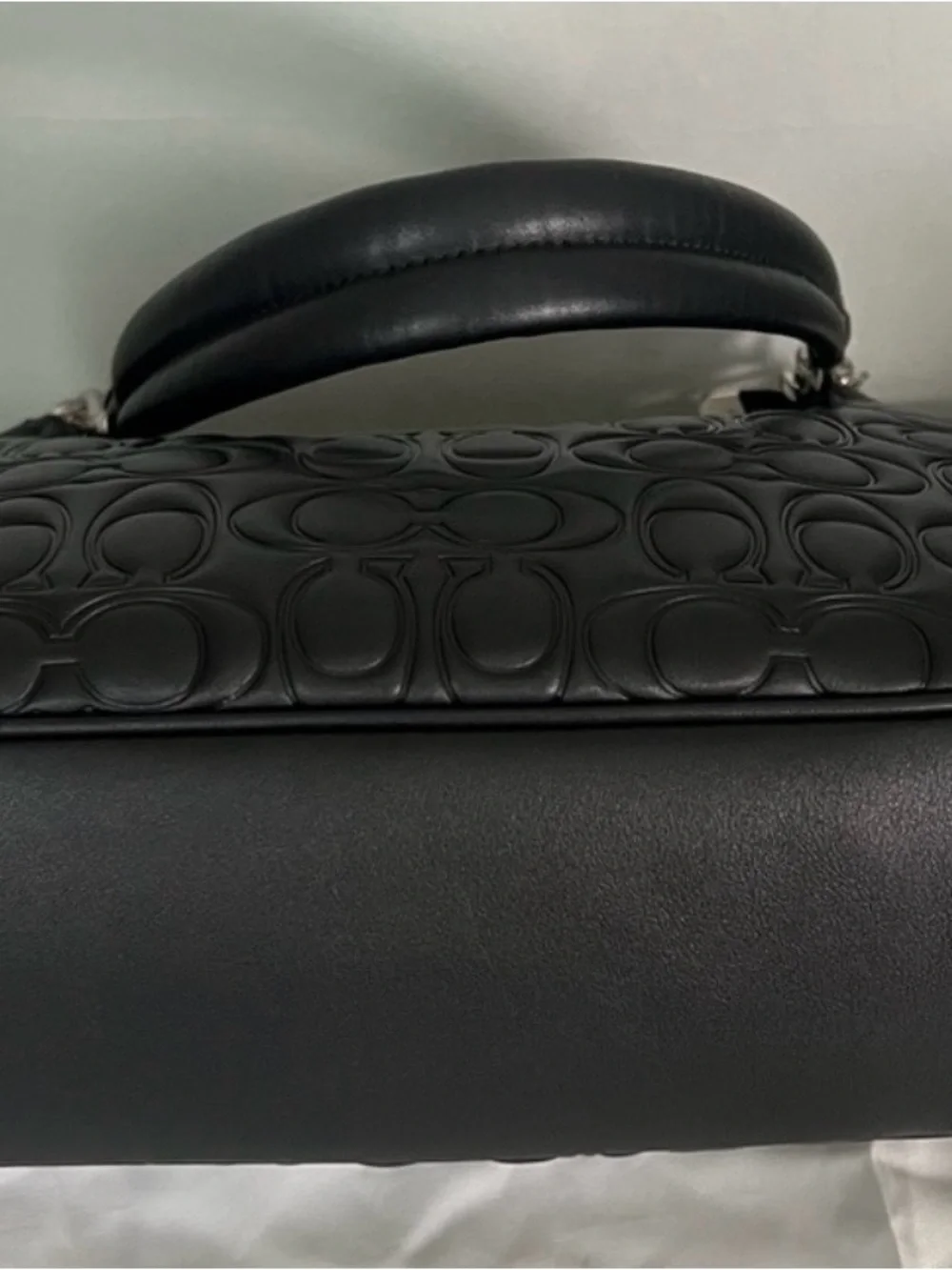Coach Black Embossed Signature Leather Shoulder Bag